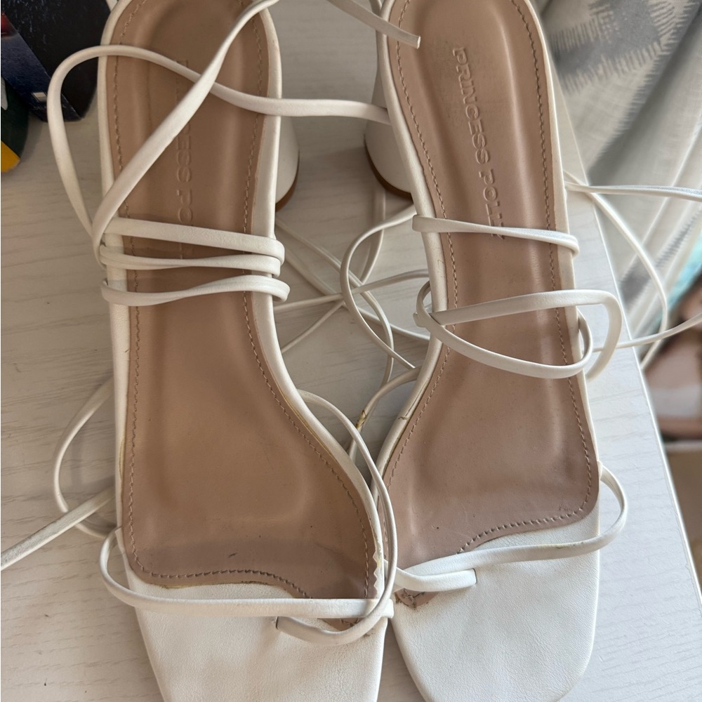 Princess Polly Cream Strappy Heels